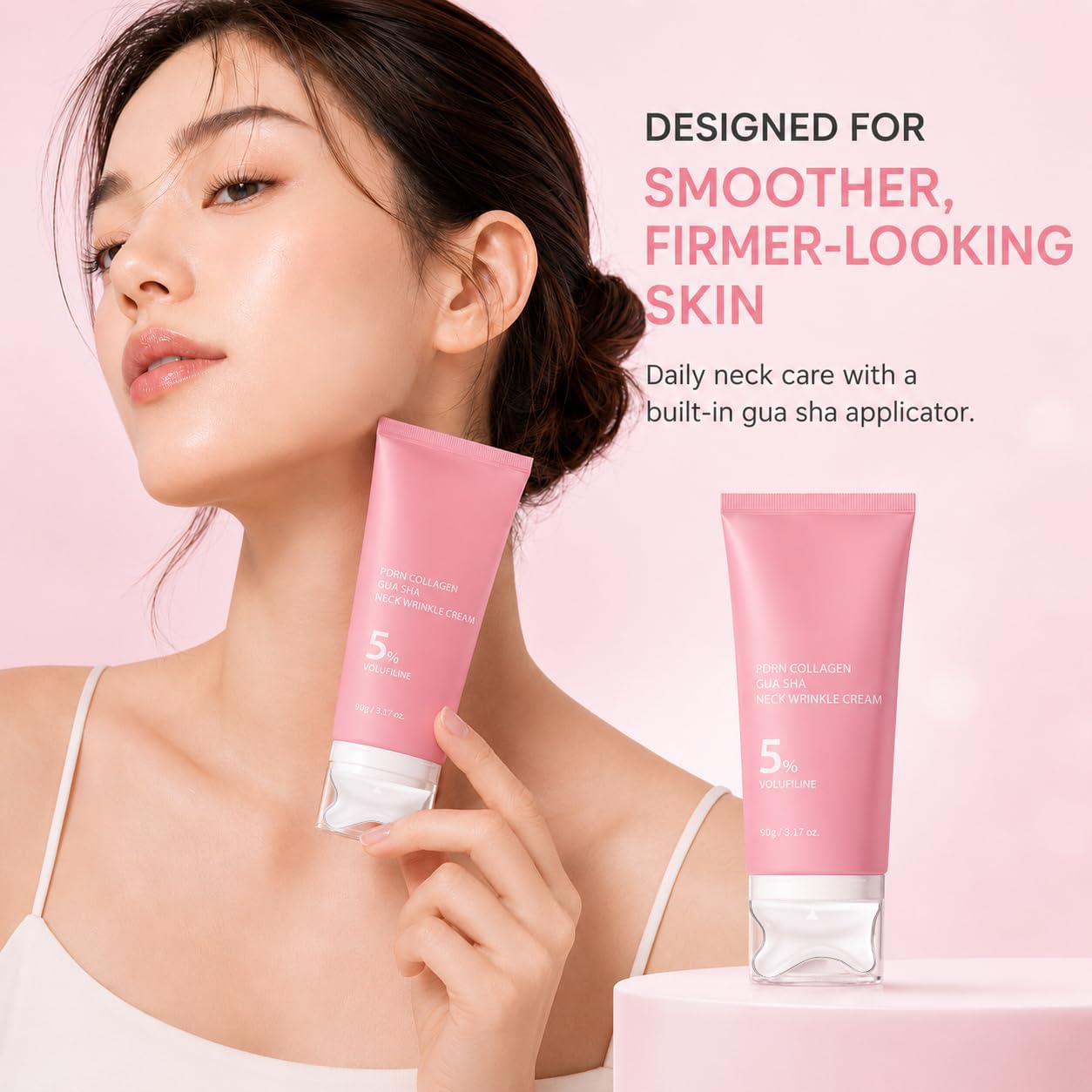 PDRN Collagen Gua Sha Neck Wrinkle Cream with Built-In Neck Massager